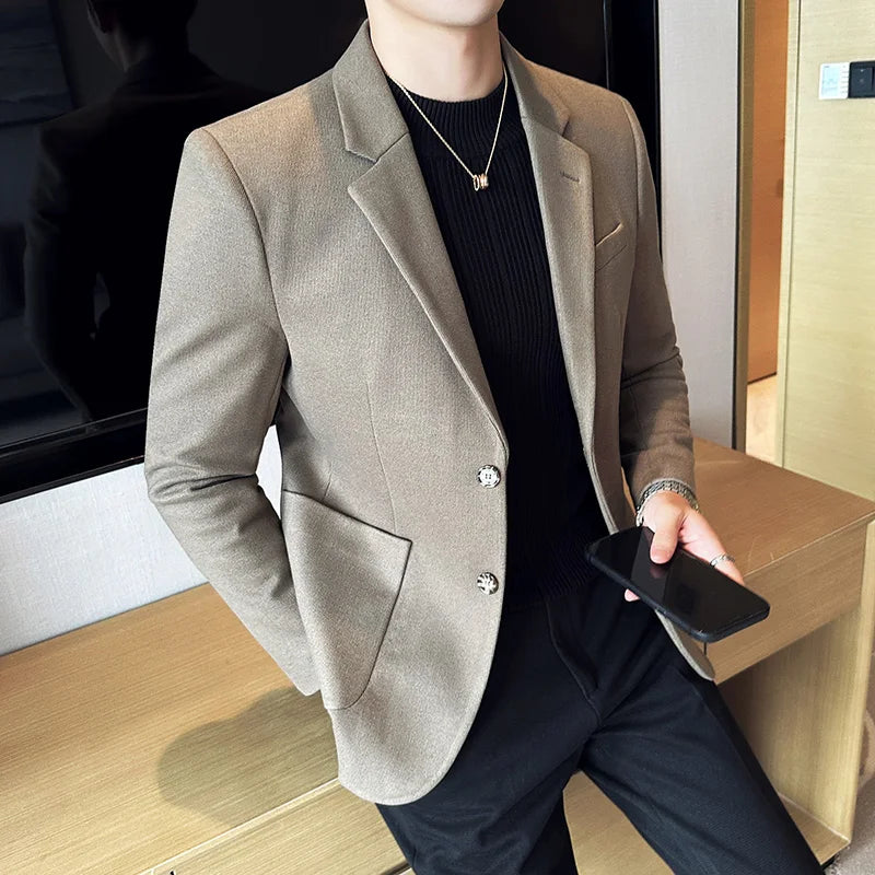 Men's Notch Lapel Two-Button Blazer – Tailored Jacket Formal