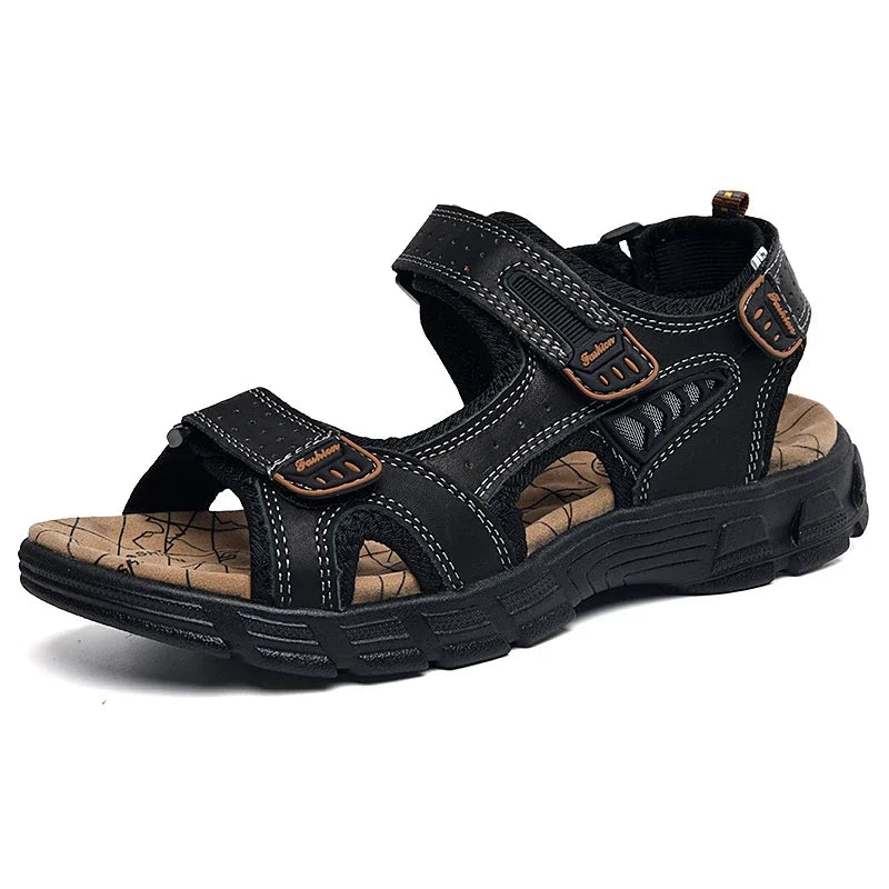 Men's Open Toe Multi Strap Flat Sandals – Hook Loop Buckle Outdoor Walking