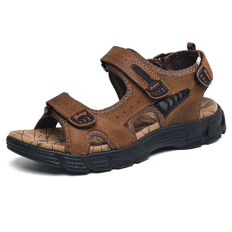 Men's Open Toe Multi Strap Flat Sandals – Hook Loop Buckle Outdoor Walking
