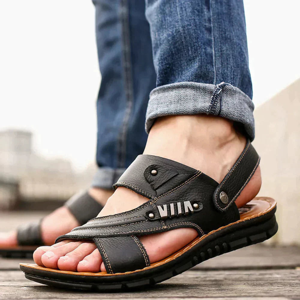 Men's Open Toe Multi Strap Sandals – Back Strap Button Closure Casual Summer