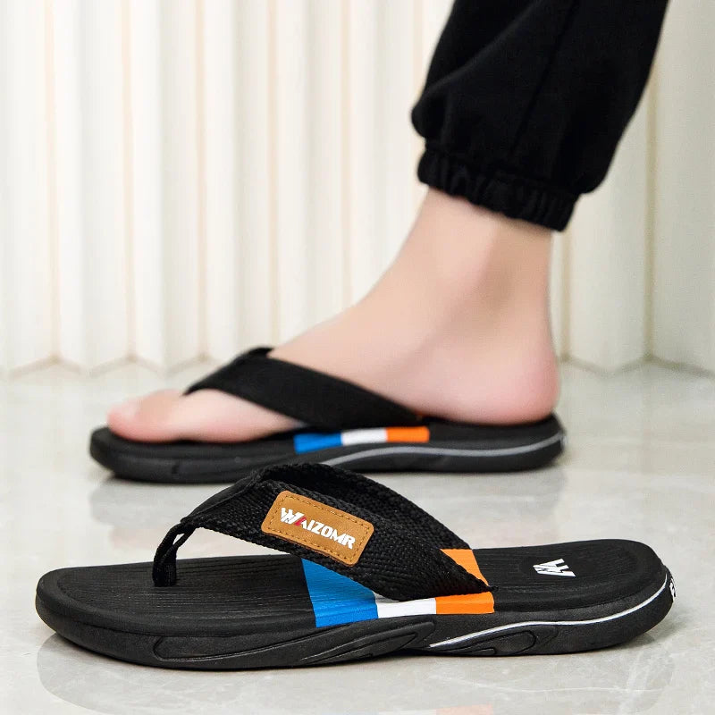 Men's Open Toe Striped Flip Flops – Textured Strap Thong Beach Summer Sandals