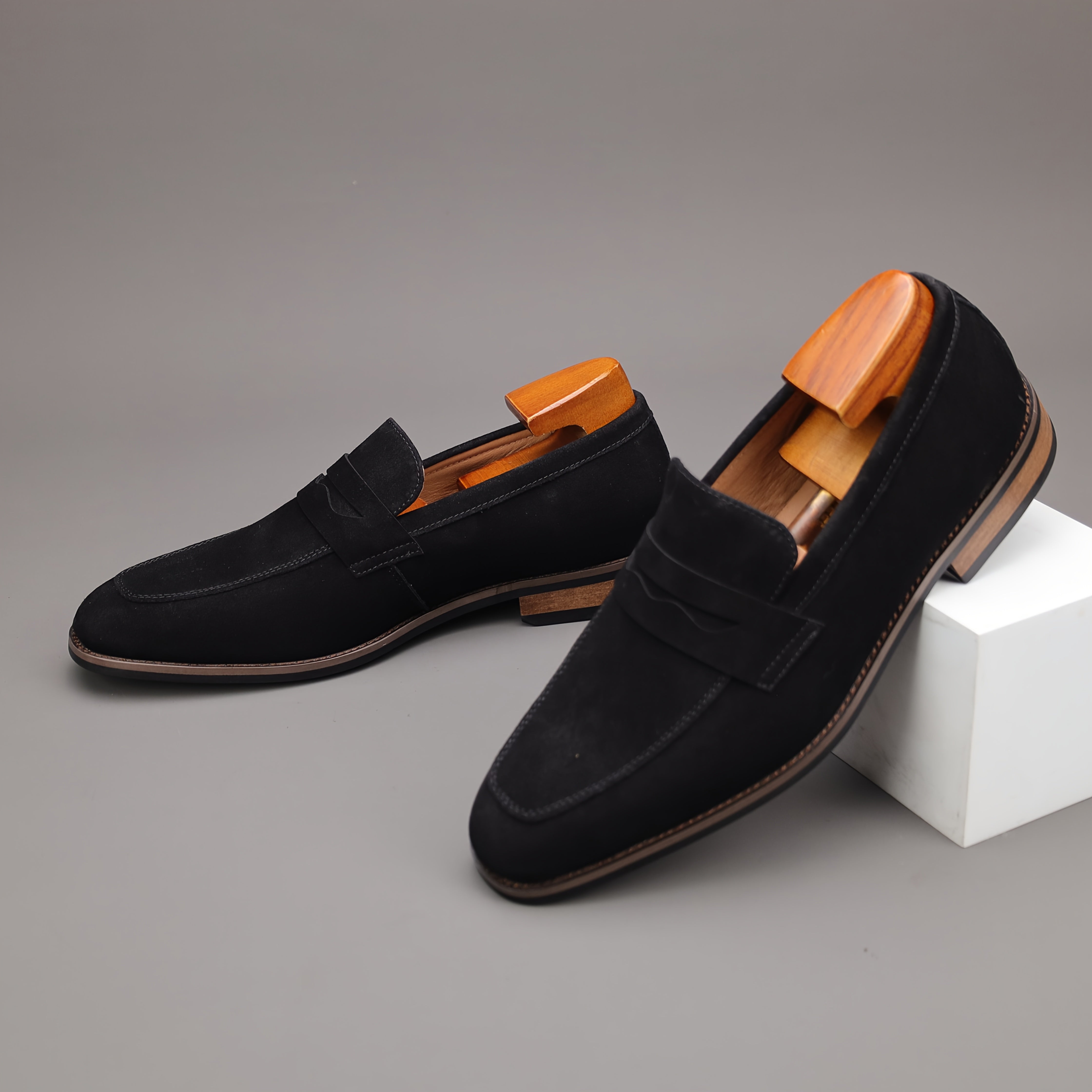 Men's Penny Loafer Slip On Shoes – Moc Toe Napped Upper Smart Casual Office
