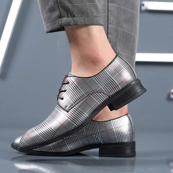 Men's Plaid Pointed Toe Oxford Dress Shoes – Lace Up Smart Casual Office