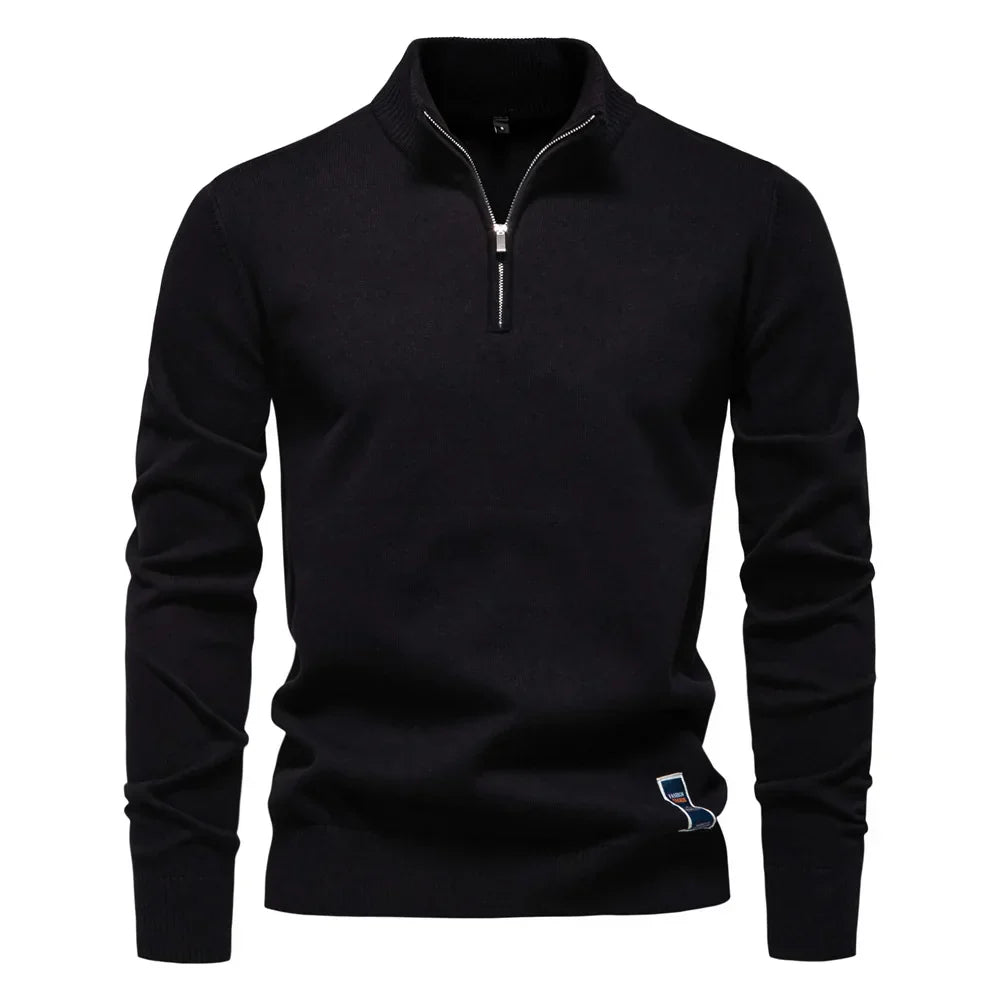 Men's Quarter Zip Stand Collar Sweater – Long Sleeve Smart Casual Everyday Wear