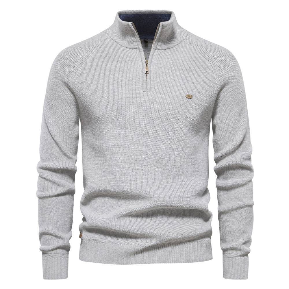 Men's Ribbed Knit Quarter Zip Sweater – Stand Collar Raglan Sleeve Casual