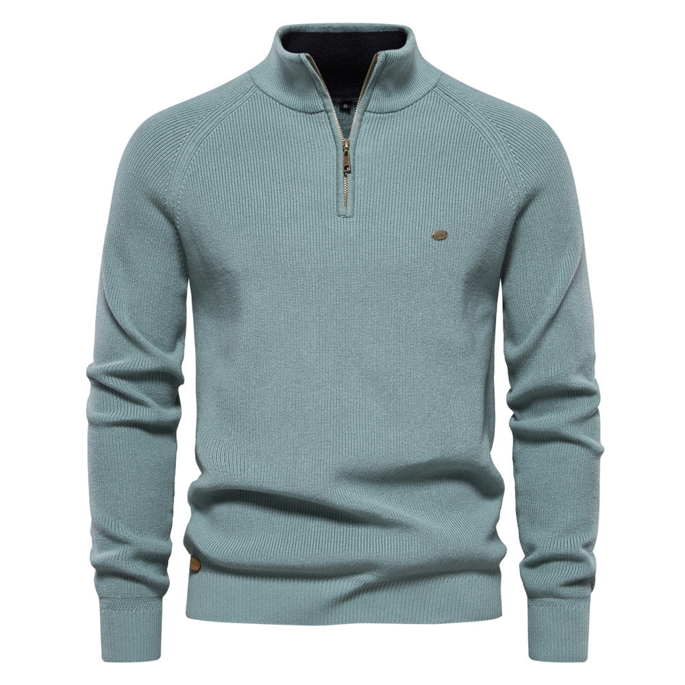 Men's Ribbed Knit Quarter Zip Sweater – Stand Collar Raglan Sleeve Casual