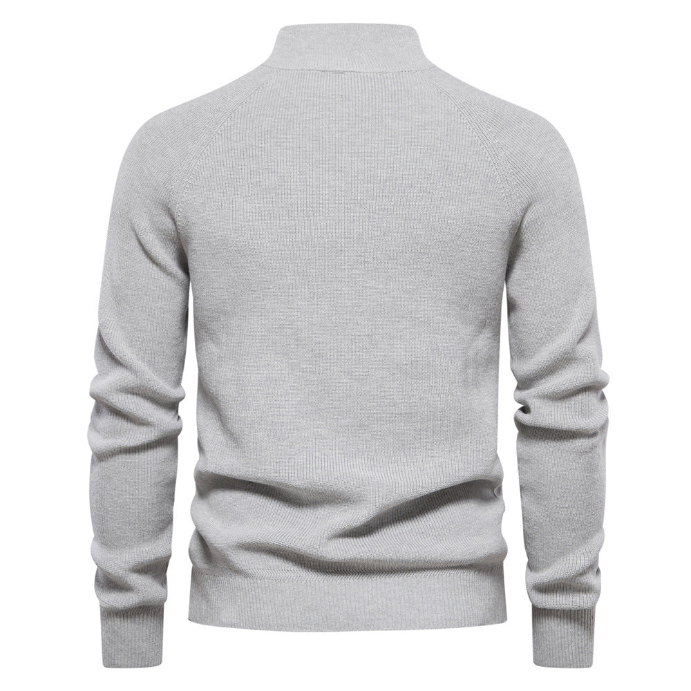 Men's Ribbed Knit Quarter Zip Sweater – Stand Collar Raglan Sleeve Casual