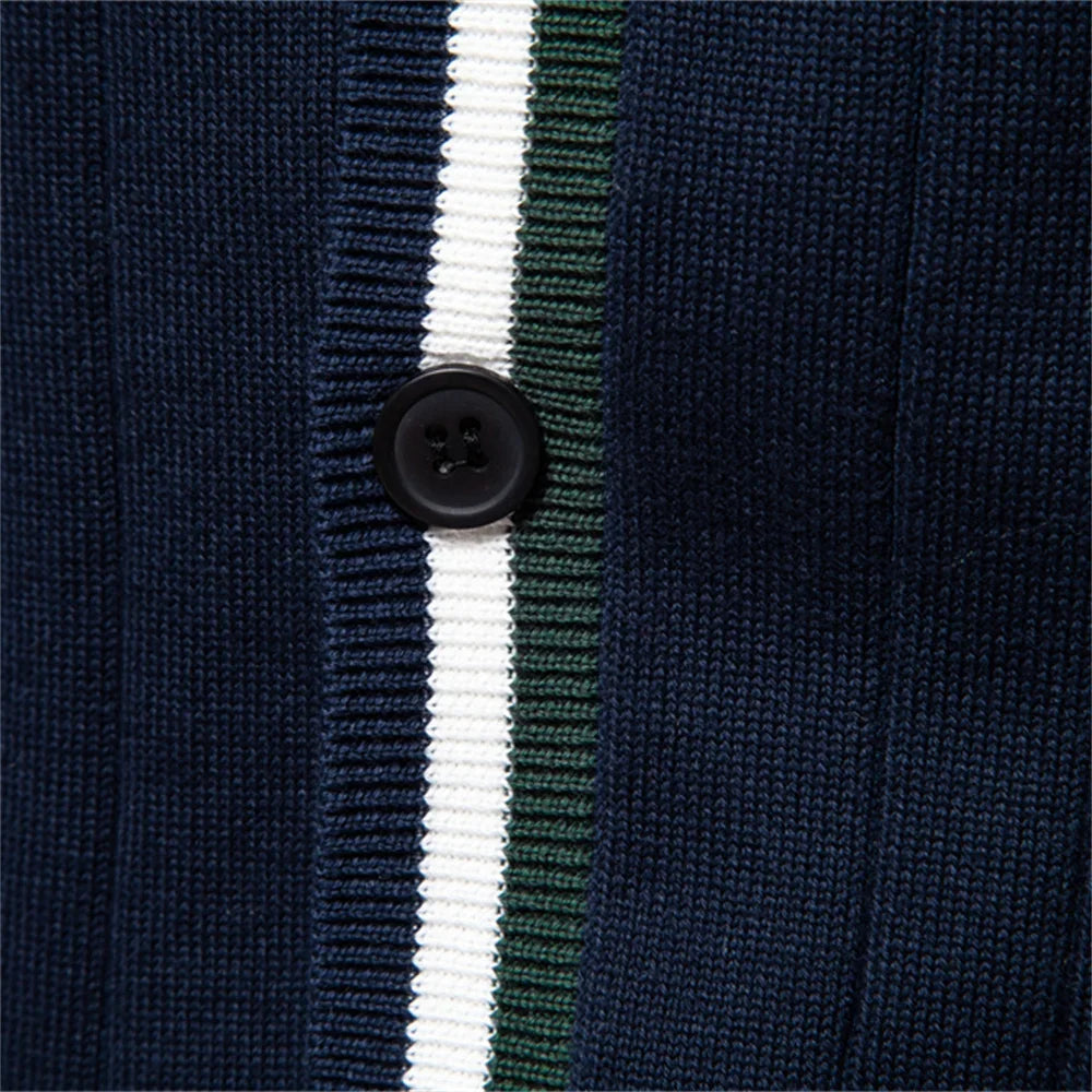 Men's Ribbed V Neck Button Cardigan – Contrast Trim Long Sleeve Casual Wear