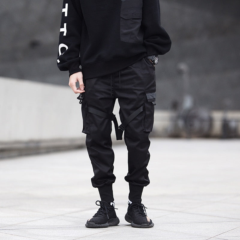 Men's Slim Fit Cargo Jogger Pants – Tapered Leg Strap Detail Ribbed Cuff Street
