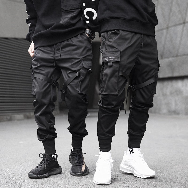 Men's Slim Fit Cargo Jogger Pants – Tapered Leg Strap Detail Ribbed Cuff Street