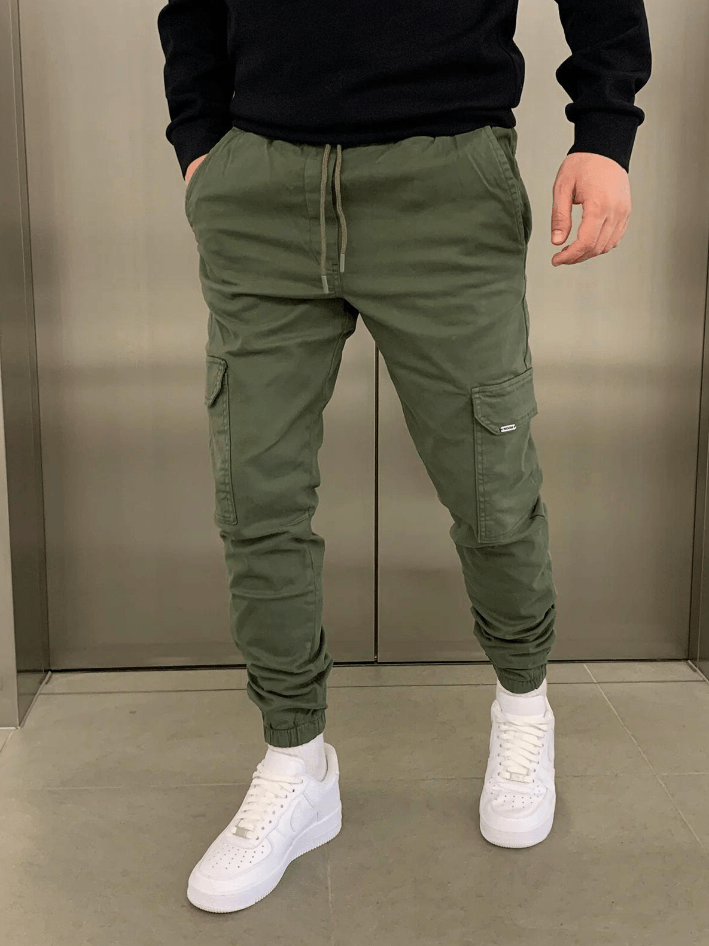 Men's Slim Fit Cargo Pants – Drawstring Waist Ribbed Cuff Jogger Casual