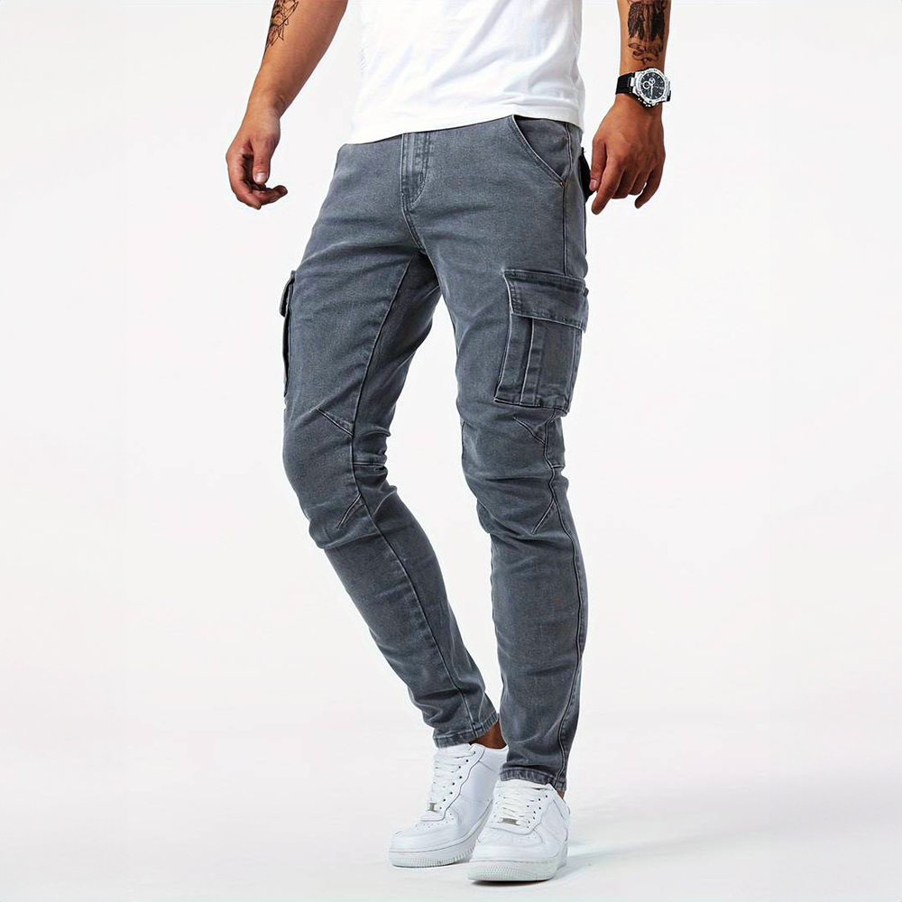Men's Slim Fit Cargo Pants – Side Flap Pockets Tapered Leg Street Casual