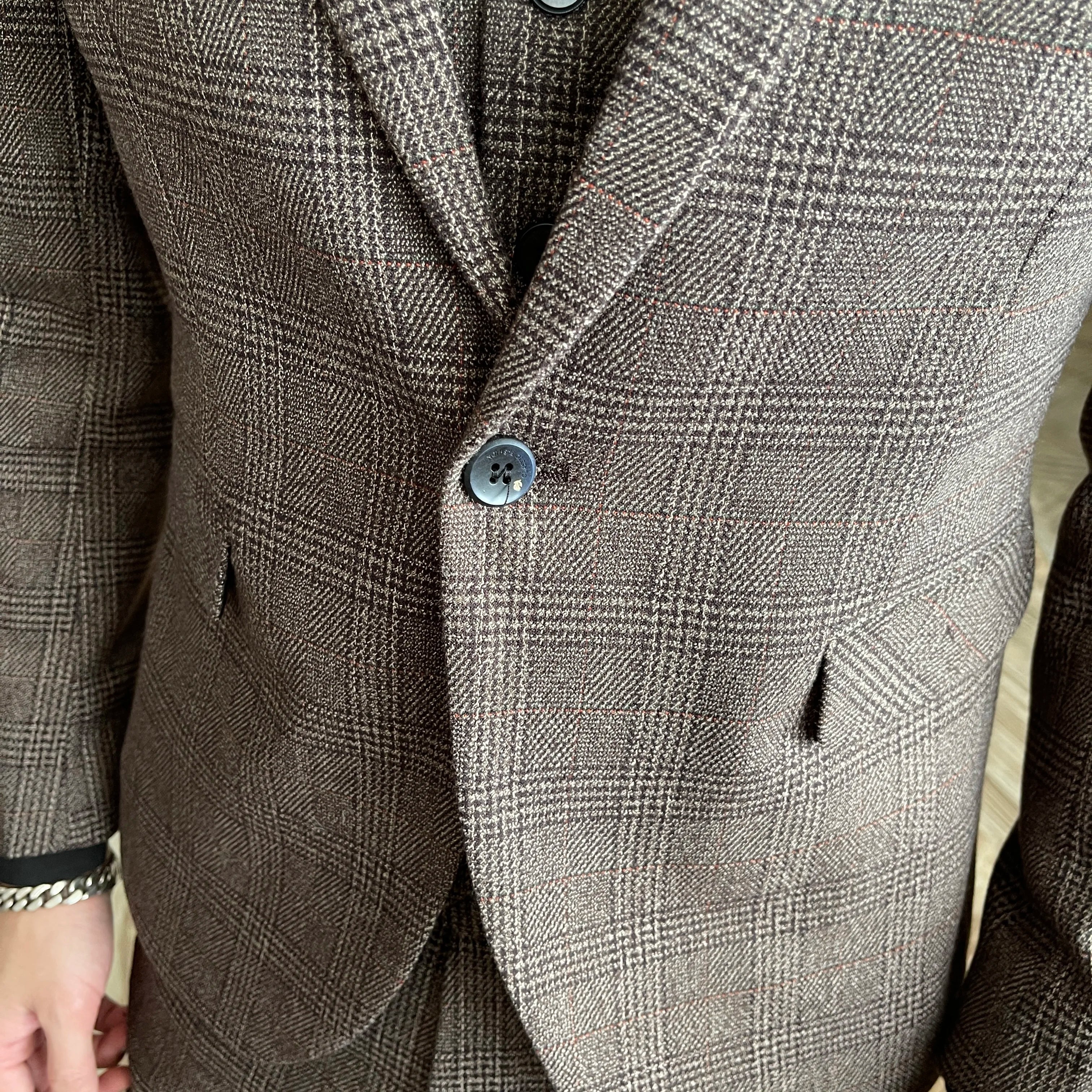 Men's Slim Fit Check Three Piece Suit – Notch Lapel Blazer Waistcoat Wedding