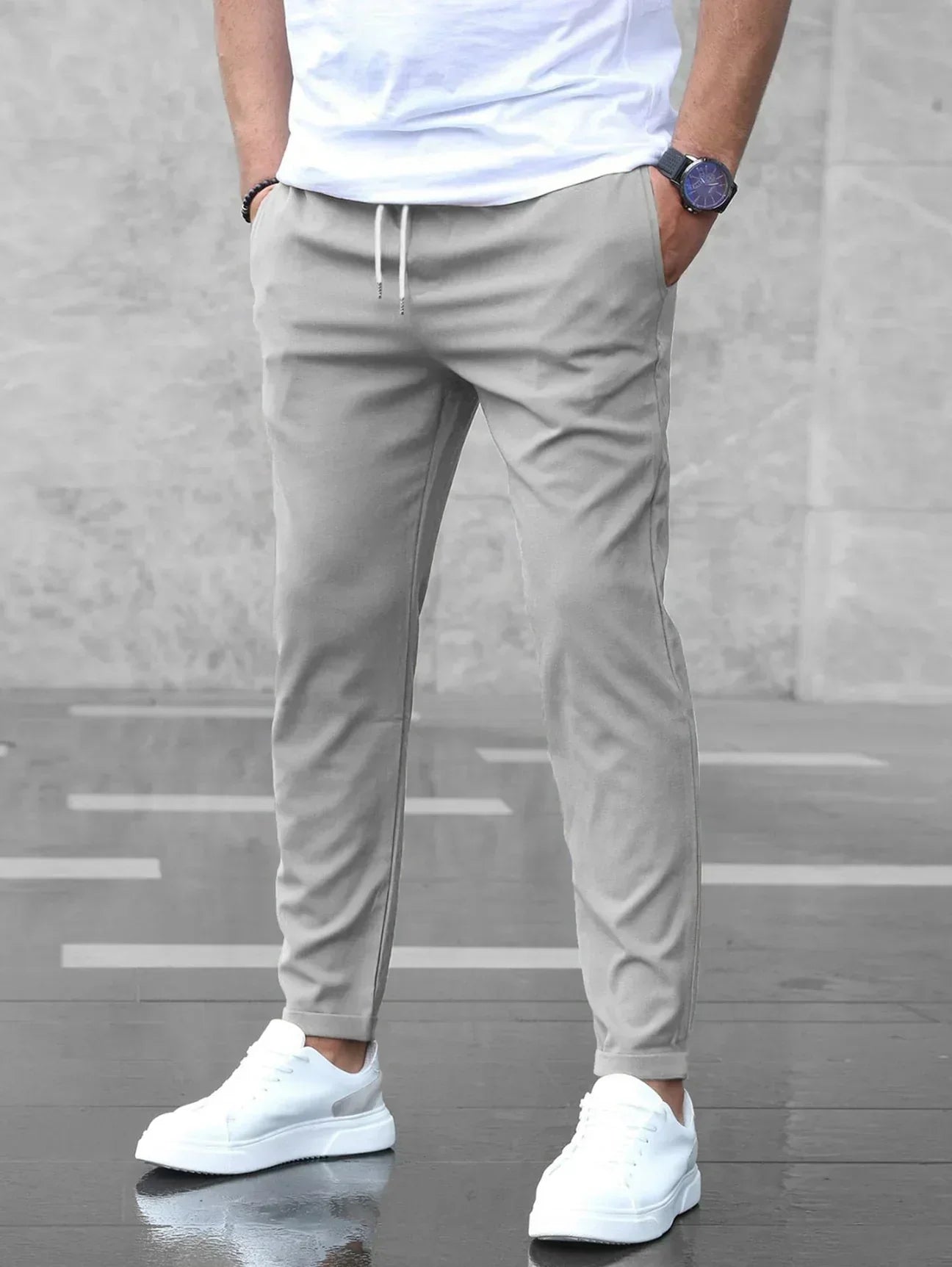 Men's Slim Fit Drawstring Waist Pants – Tapered Leg Casual Everyday