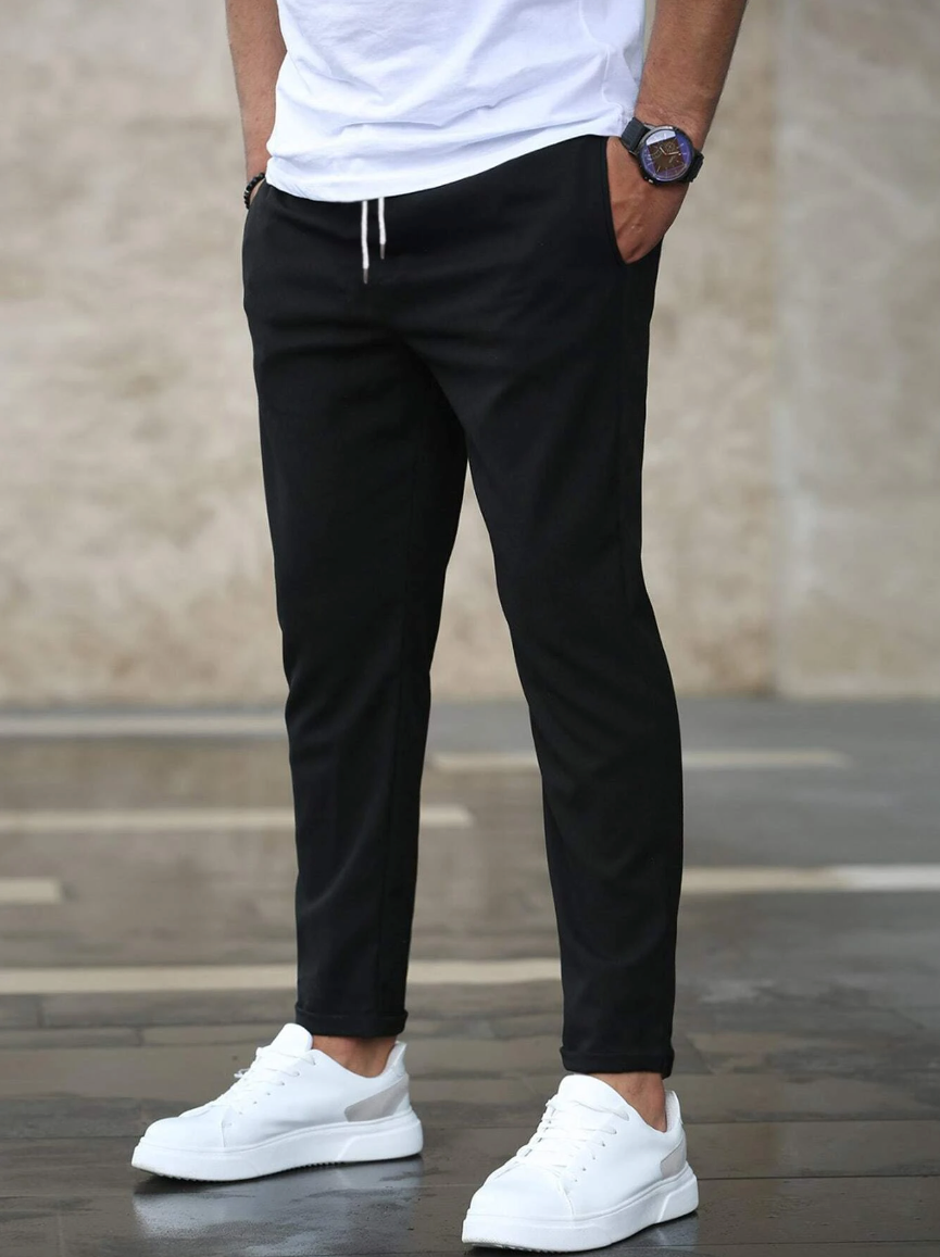 Men's Slim Fit Drawstring Waist Pants – Tapered Leg Casual Everyday
