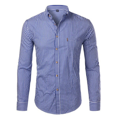 Men's Slim Fit Gingham Long Sleeve Shirt – Button Down Collar Casual