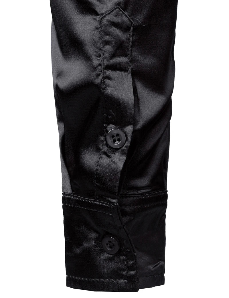 Men's Slim Fit Satin Shirt – Spread Collar Long Sleeve Formal Dress