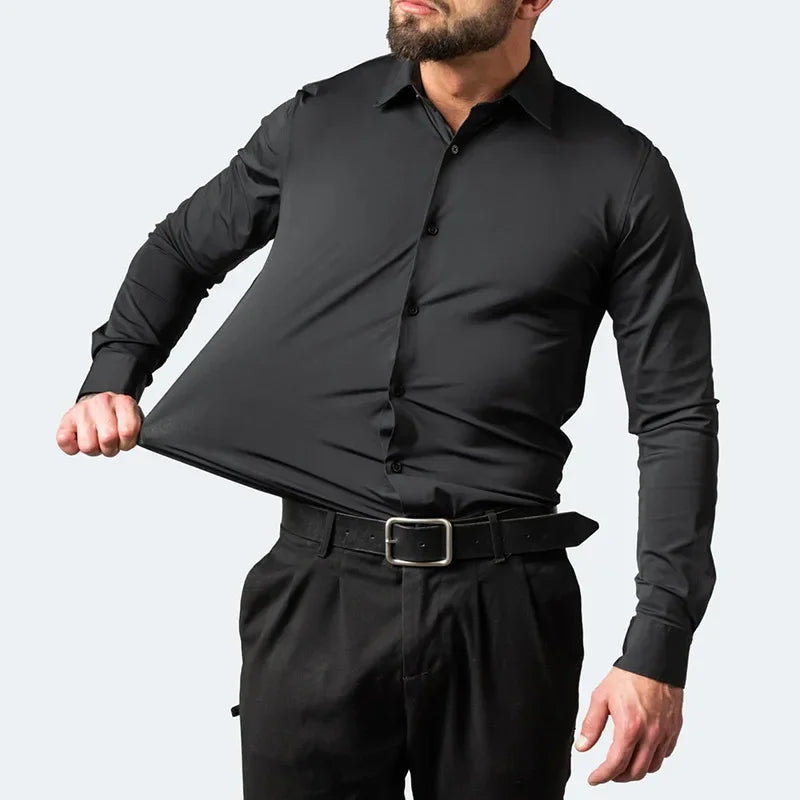 Men's Slim Fit Solid Long Sleeve Shirt – Spread Collar Button Up Work