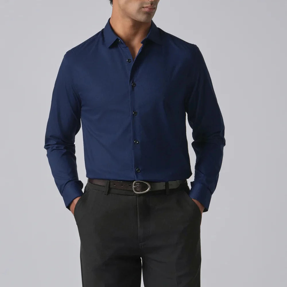 Men's Slim Fit Solid Long Sleeve Shirt – Spread Collar Button Up Work