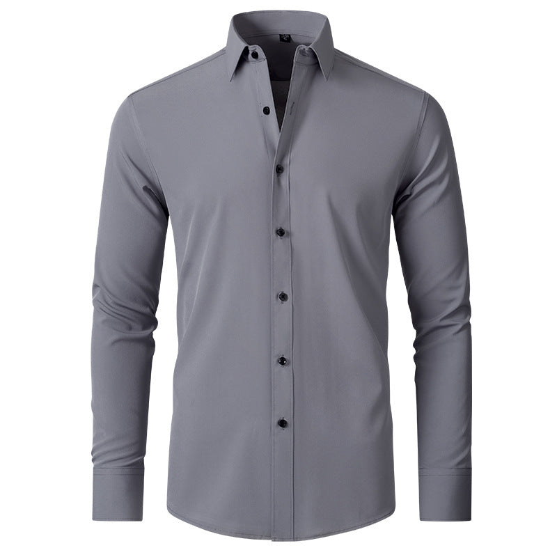 Men's Slim Fit Solid Long Sleeve Shirt – Spread Collar Button Up Work