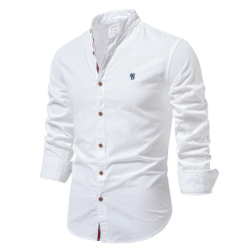 Men's Slim Fit Solid Shirt – Mandarin Collar Long Sleeve Smart Casual