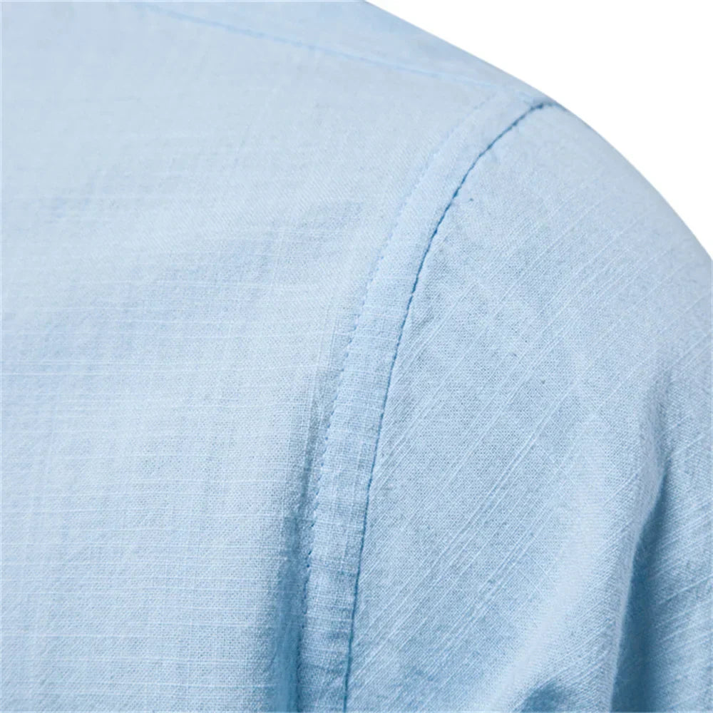 Men's Slim Fit Solid Shirt – Mandarin Collar Long Sleeve Smart Casual