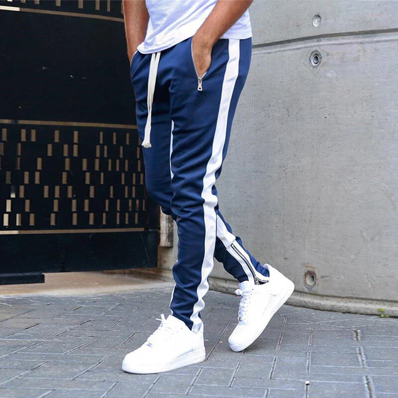Men's Slim Fit Track Sweatpants – Side Stripe Zip Hem Drawstring Streetwear