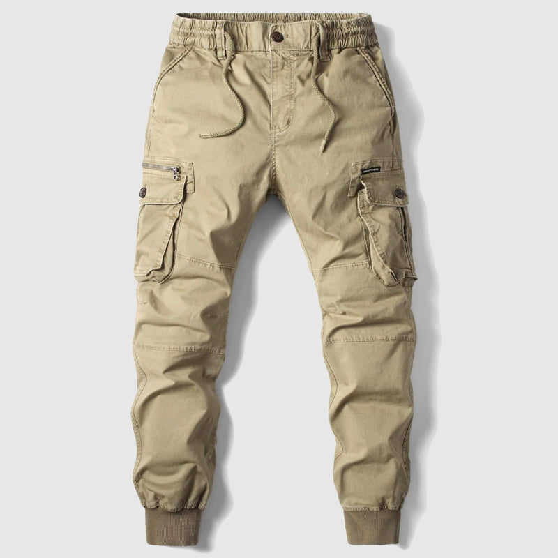 Men's Slim Fit Utility Cargo Jogger Pants – Multi Pocket Tapered Ribbed Cuff