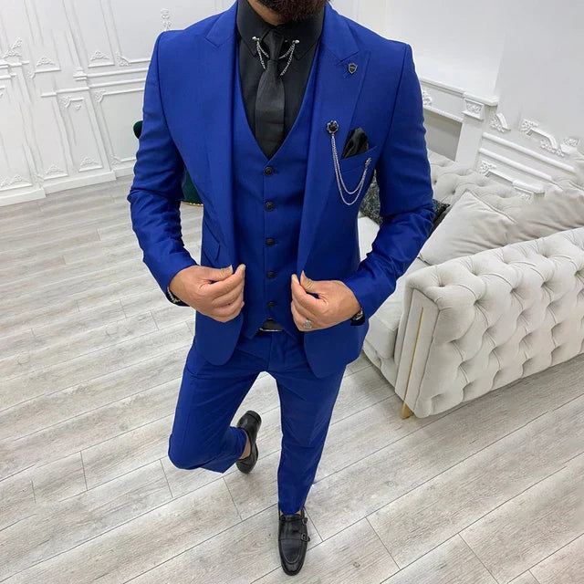 Men's Slim Solid Three Piece Suit Set – Notch Lapel Single Breasted Formal