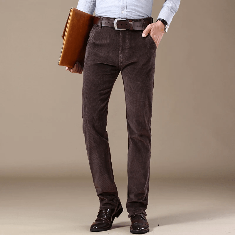 Men's Slim Straight Corduroy Chino Pants – Five Pocket Belt Loop Smart Casual