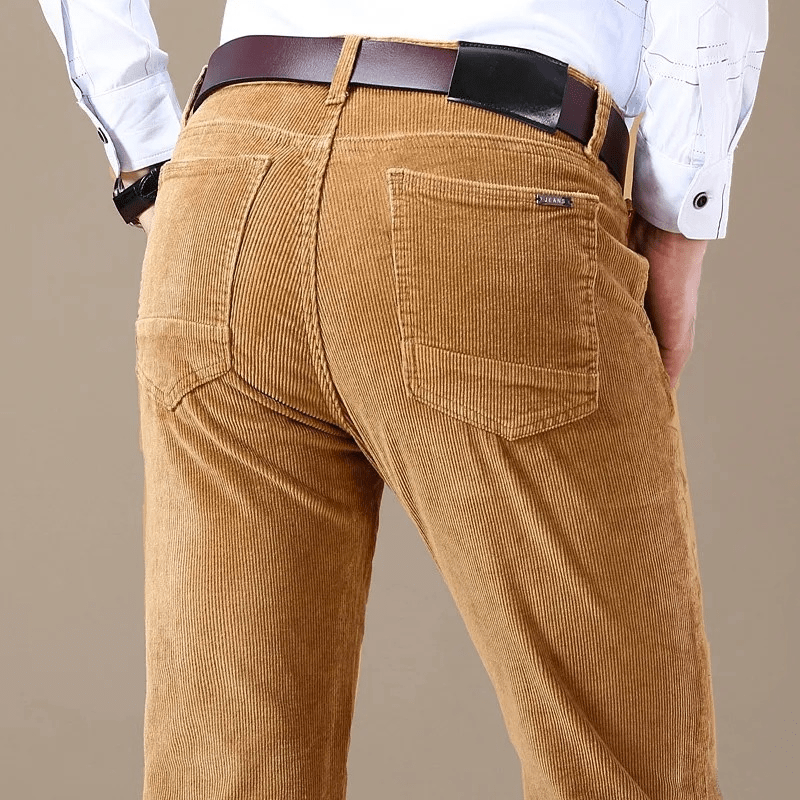 Men's Slim Straight Corduroy Chino Pants – Five Pocket Belt Loop Smart Casual