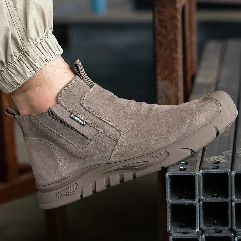 Men's Slip-On Steel Toe Work Boots – Suede Upper Pull Tab Industrial Safety