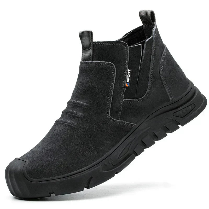 Men's Slip-On Steel Toe Work Boots – Suede Upper Pull Tab Industrial Safety