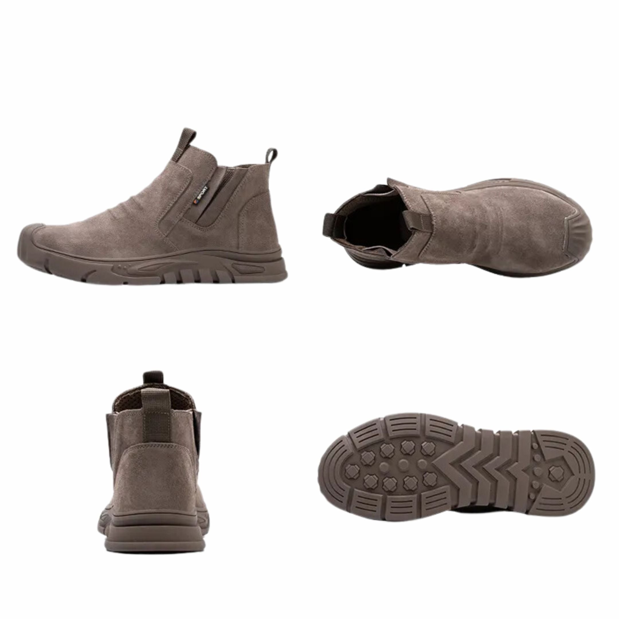 Men's Slip-On Steel Toe Work Boots – Suede Upper Pull Tab Industrial Safety