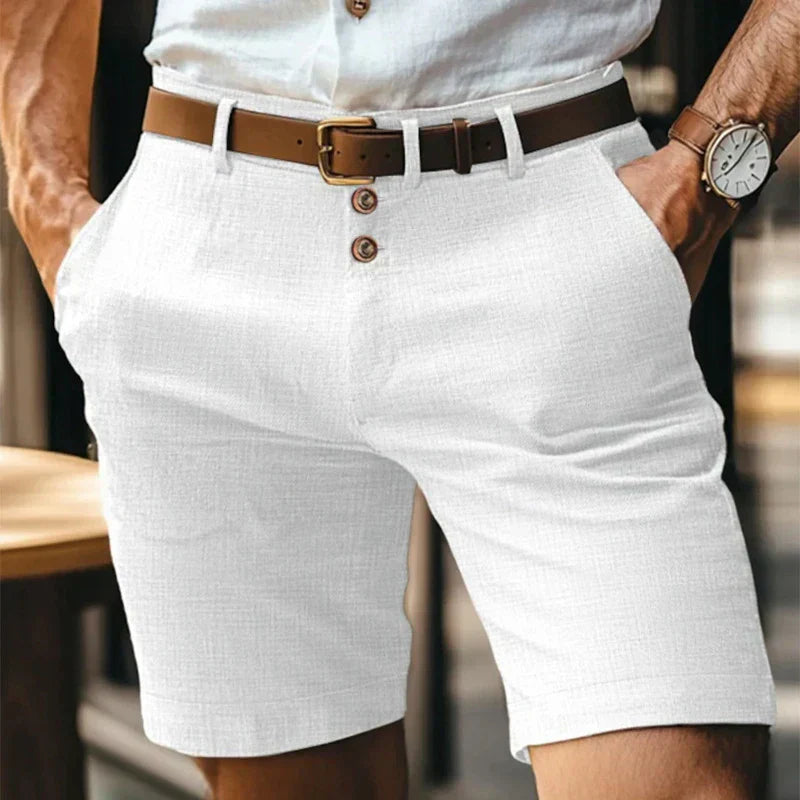 Men's Solid Chino Shorts – Button Front Belt Loop Mid Length Summer