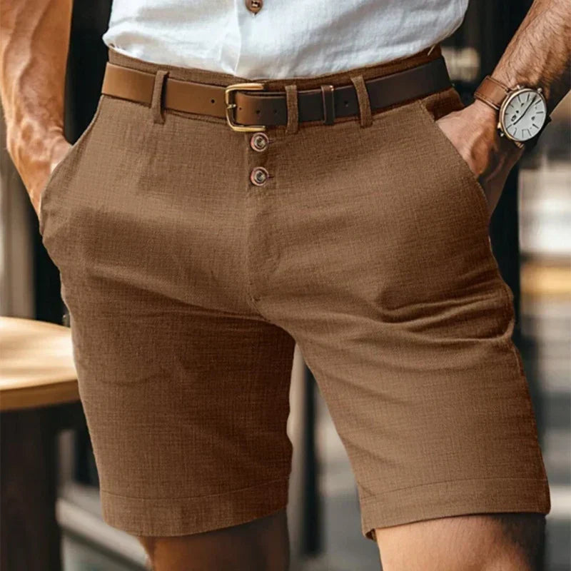 Men's Solid Chino Shorts – Button Front Belt Loop Mid Length Summer