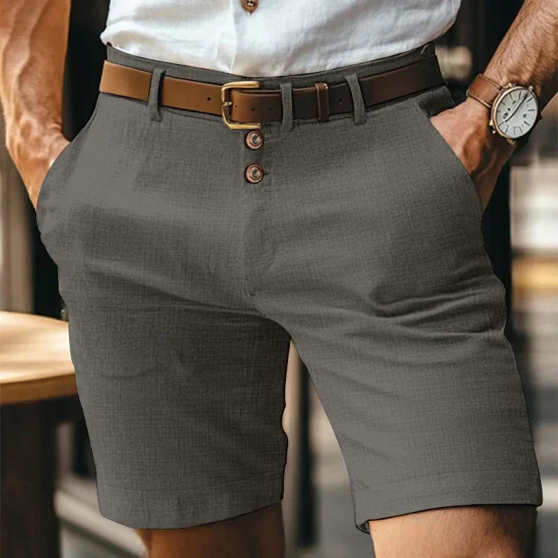 Men's Solid Chino Shorts – Button Front Belt Loop Mid Length Summer