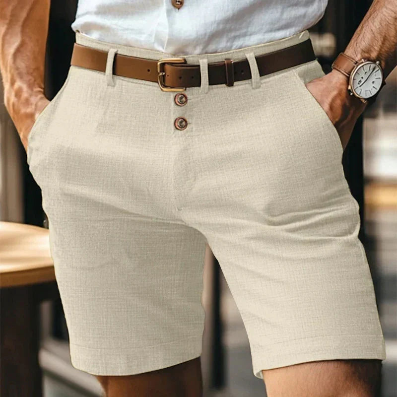 Men's Solid Chino Shorts – Button Front Belt Loop Mid Length Summer