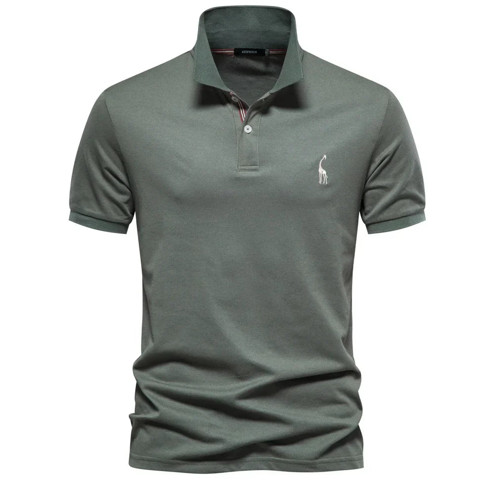 Men's Solid Piqué Polo Shirt – Two Button Placket Embroidered Giraffe Golf