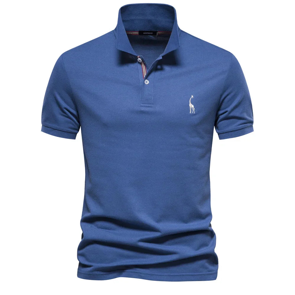 Men's Solid Piqué Polo Shirt – Two Button Placket Embroidered Giraffe Golf