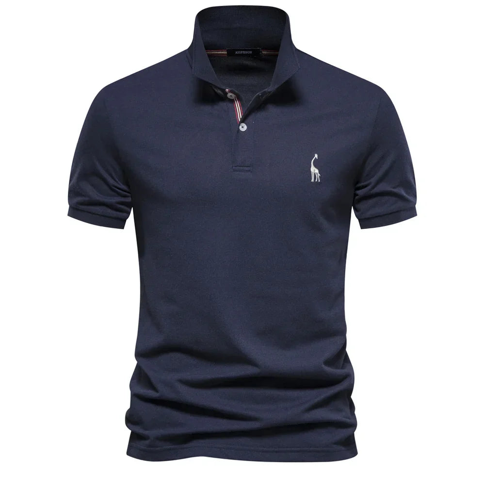 Men's Solid Piqué Polo Shirt – Two Button Placket Embroidered Giraffe Golf
