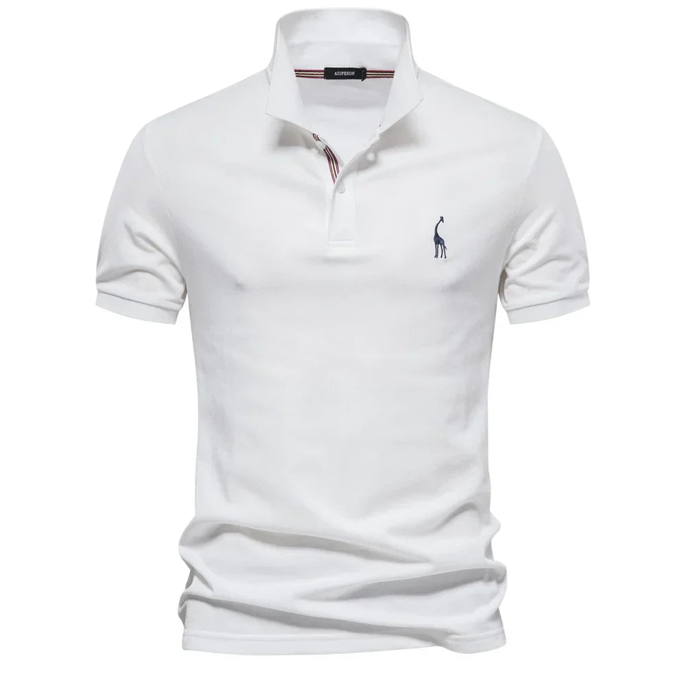 Men's Solid Piqué Polo Shirt – Two Button Placket Embroidered Giraffe Golf