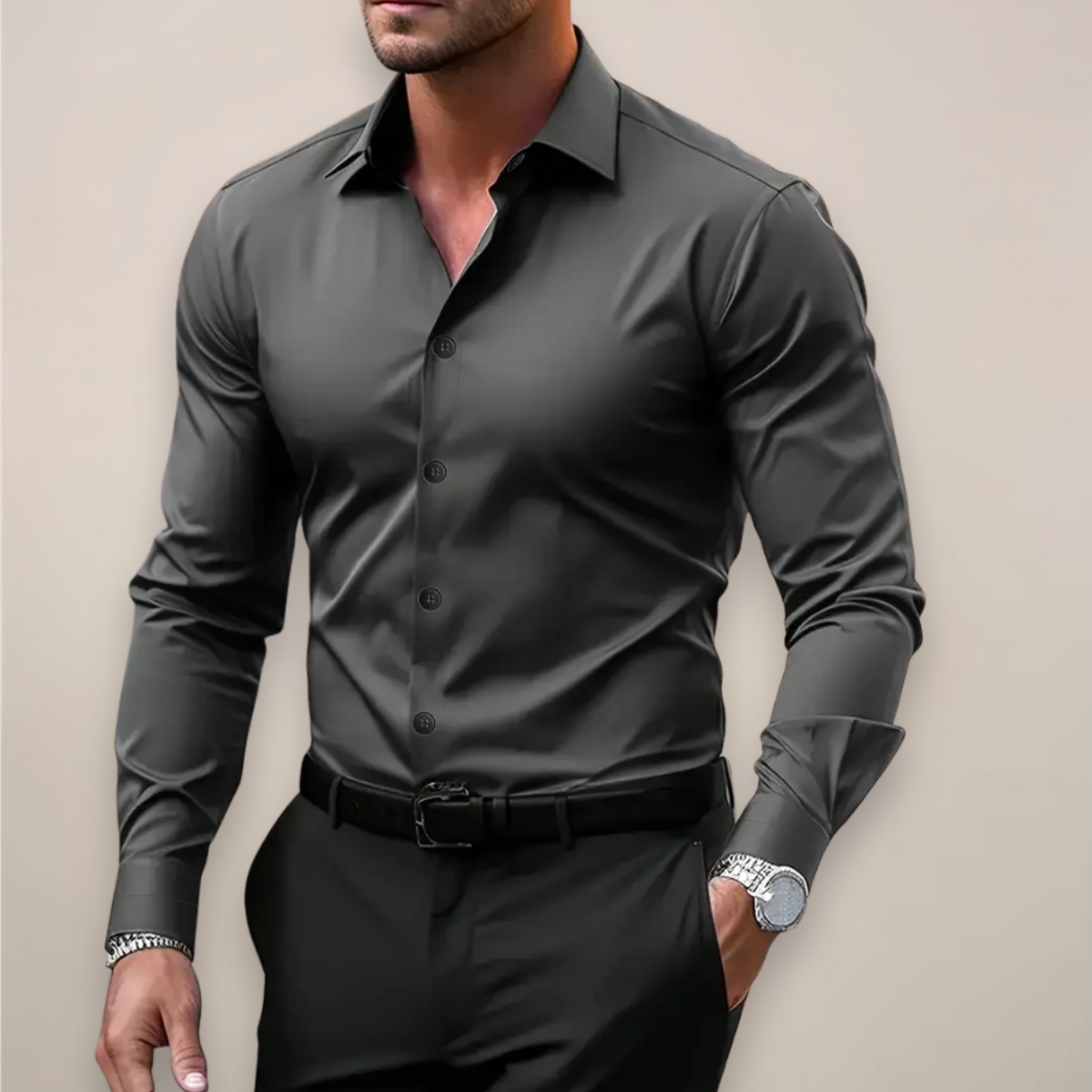 Men's Solid Slim Fit Dress Shirt – Classic Collar Long Sleeve Button Down Formal