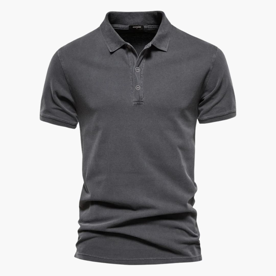 Men's Solid Washed Polo Shirt – Two Button Placket Short Sleeve Casual