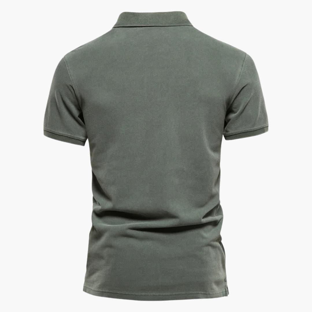 Men's Solid Washed Polo Shirt – Two Button Placket Short Sleeve Casual