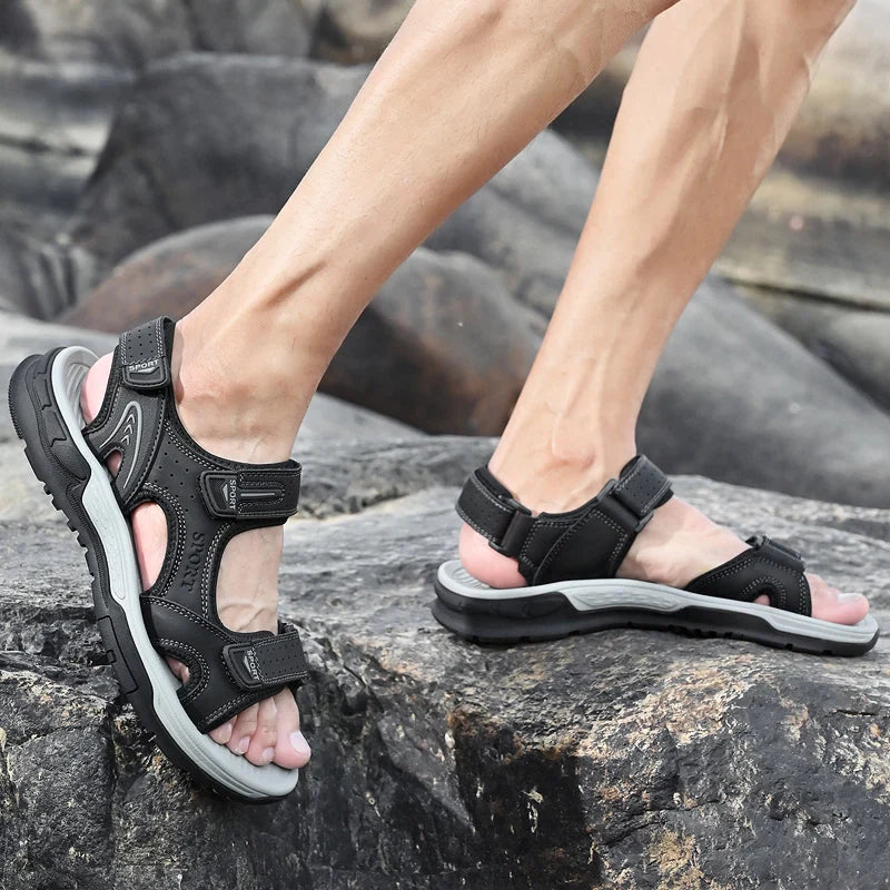 Men's Sport Open Toe Flat Sandals – Adjustable Multi Strap Outdoor Walking