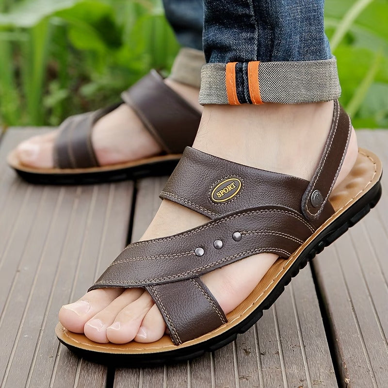 Men's Sport Open Toe Sandals – Cross Strap Adjustable Ankle Beach Flat