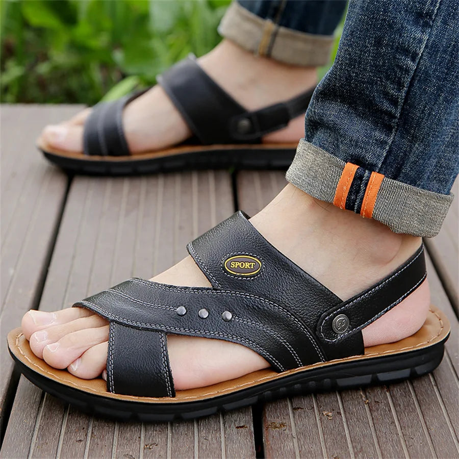 Men's Sport Open Toe Sandals – Cross Strap Adjustable Ankle Beach Flat