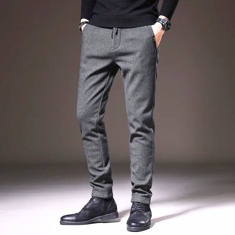 Men's Straight Fit Pants – Drawstring Waist Side Pockets Smart Casual