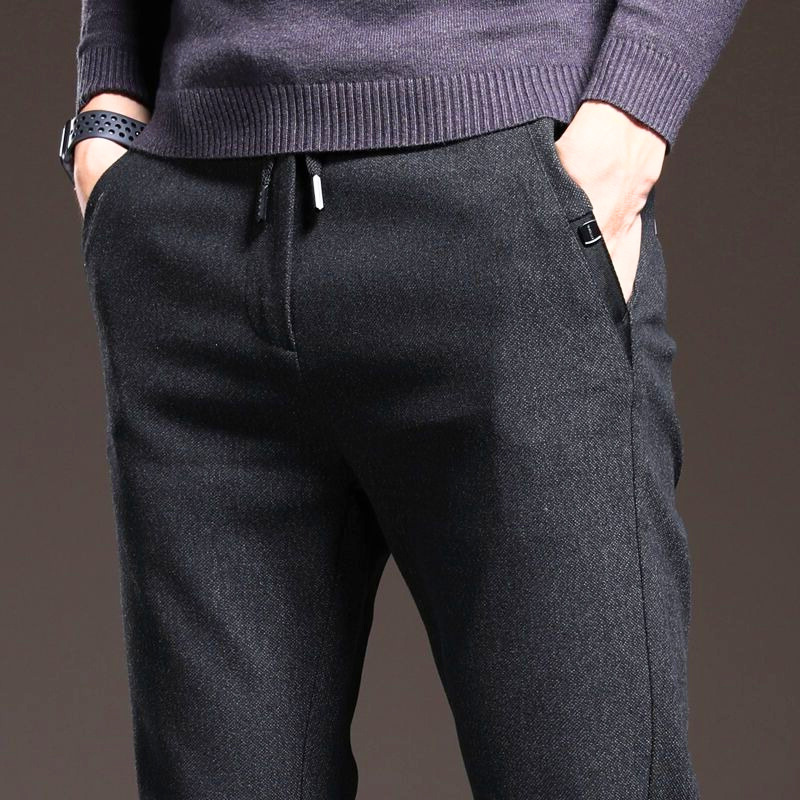 Men's Straight Fit Pants – Drawstring Waist Side Pockets Smart Casual